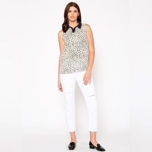 PLEIONE  Leopard Print Collared Sleeveless Blouse  Sz L Like New office modest